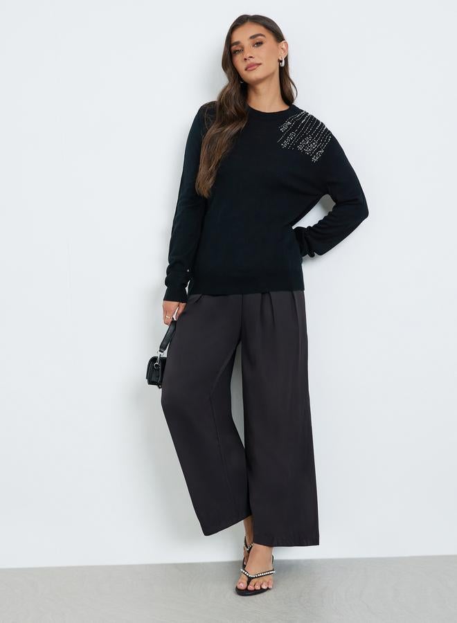 Styli Women Black Embellished Sweater - Image 1